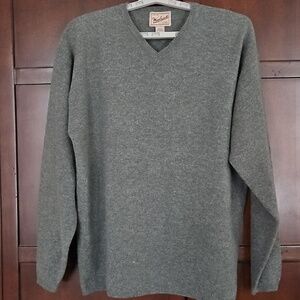 Woolrich Gray V-Neck Sweater, 100% Lambswool, Size XL